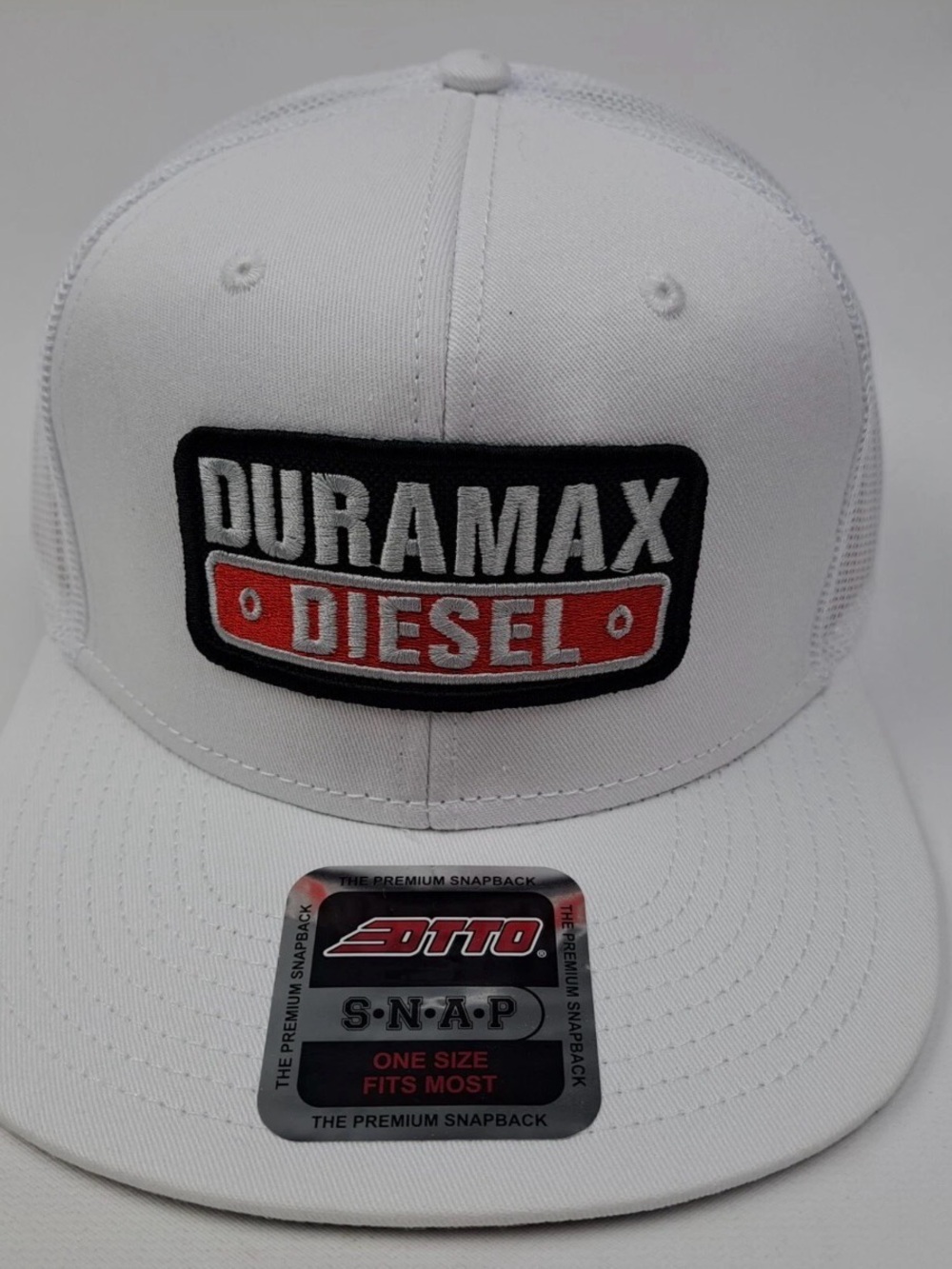 Duramax Diesel Cap Hat Embroidered Patch Trucker Mesh Snapback White
